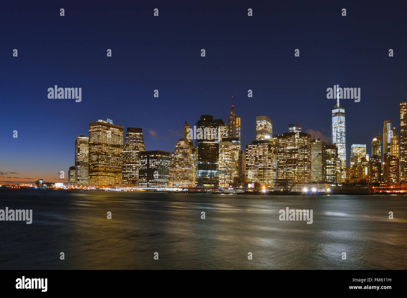 New York City skyline at night Stock Photo - Alamy