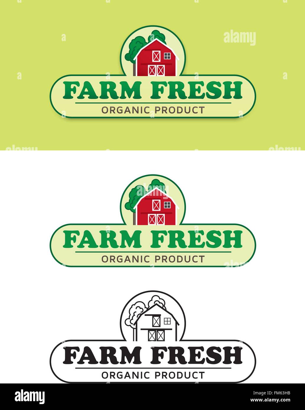 Shaded, flat design and black and white variations of Farm Fresh food ...