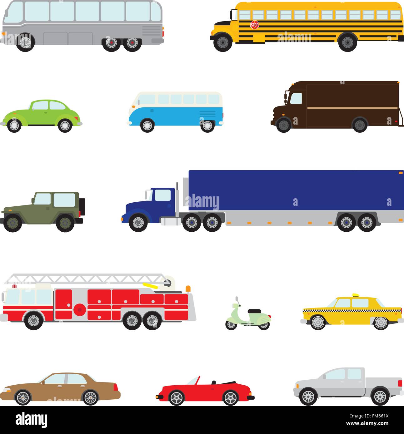 Set of thirteen motor vehicles, flat design, part 1 Stock Vector