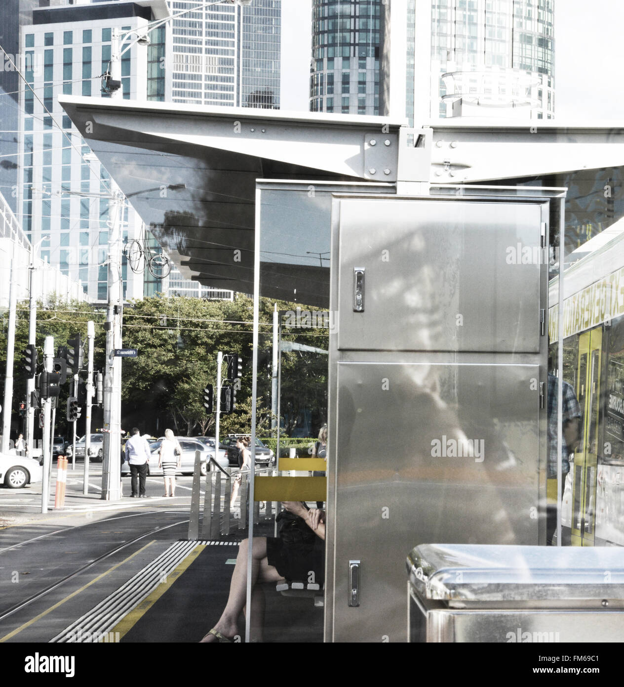 Tram Stop, Melbourne, Victoria, Australia Stock Photo