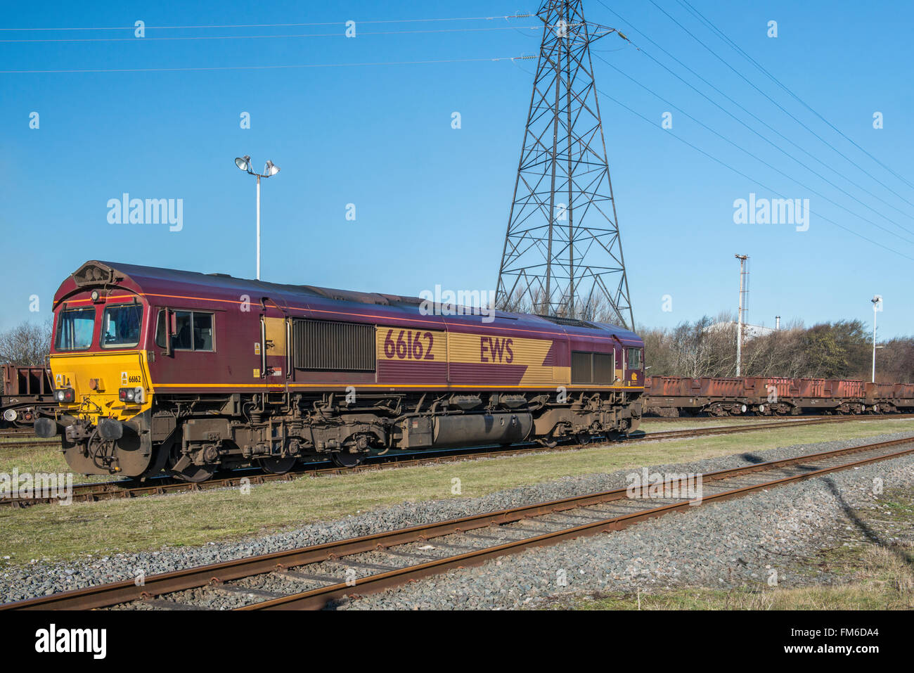 EWS Diesel Locomotive Stationary at the sidings, Port Talbot Steelworks, south Wales Stock Photo
