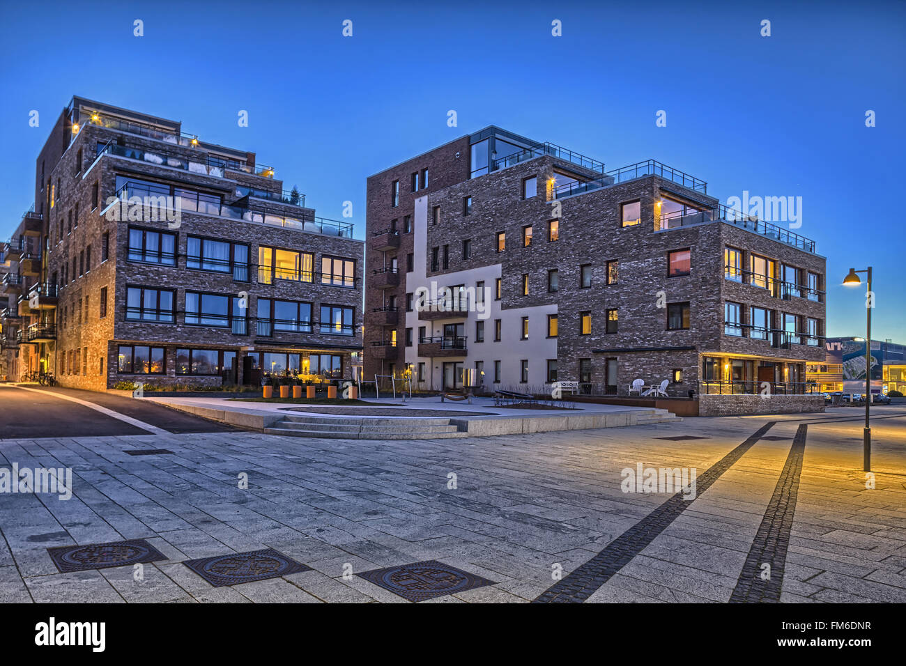 An exterior view of the Tangen residential development in Kriistansand. Designed by Arkitektkontoret Kari Nissen Brodtkorb AS. Stock Photo