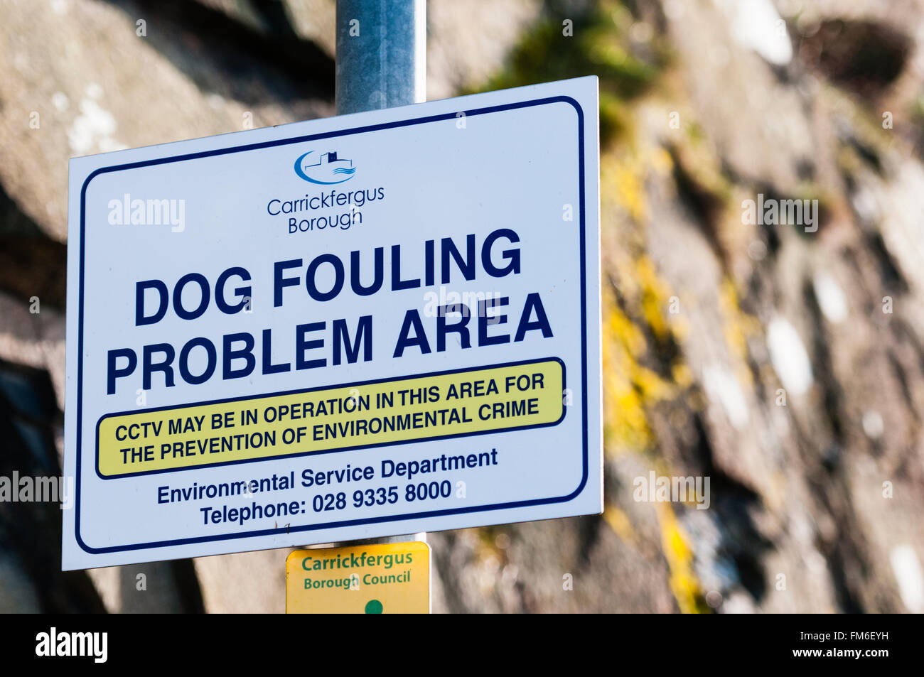 Sign warning dog owners that CCTV cameras are in use to prevent dog fouling. Stock Photo