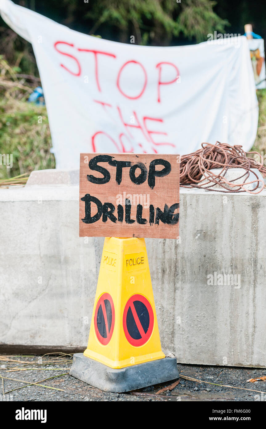 Sign erected by to stop oil drilling on public land and a protected water catchment area. Stock Photo