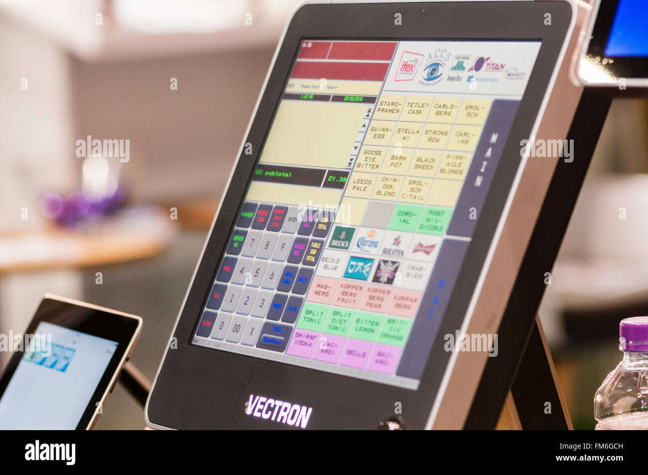 Electronic Point of Sale terminal in a restaurant. Stock Photo