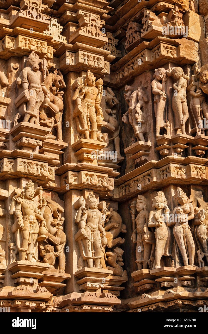 Sculptures on Khajuraho temples Stock Photo