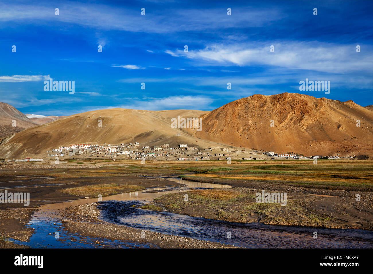 Korzok village at lake Tso Moriri, Ladakh Stock Photo
