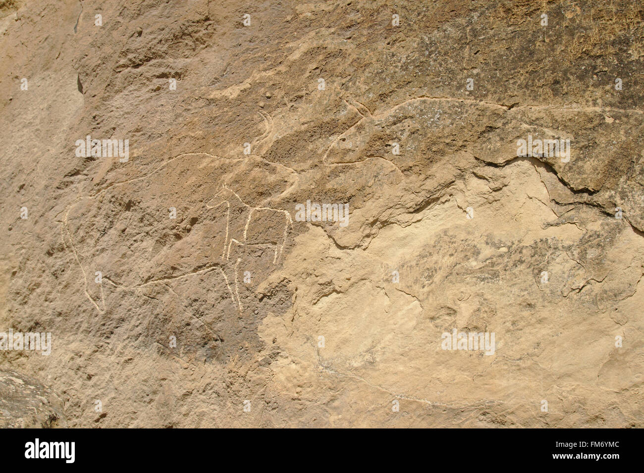 Qubustan, prehistoric petroglyphs, Azerbaijan Stock Photo