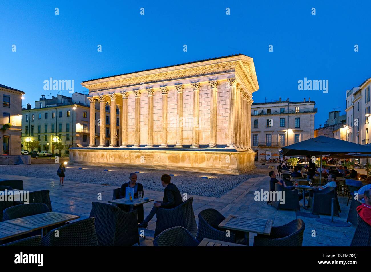 France, Gard, Nimes, Maison Carree, old Roman Temple of the 1st century BC, Contemporary Art museum Stock Photo