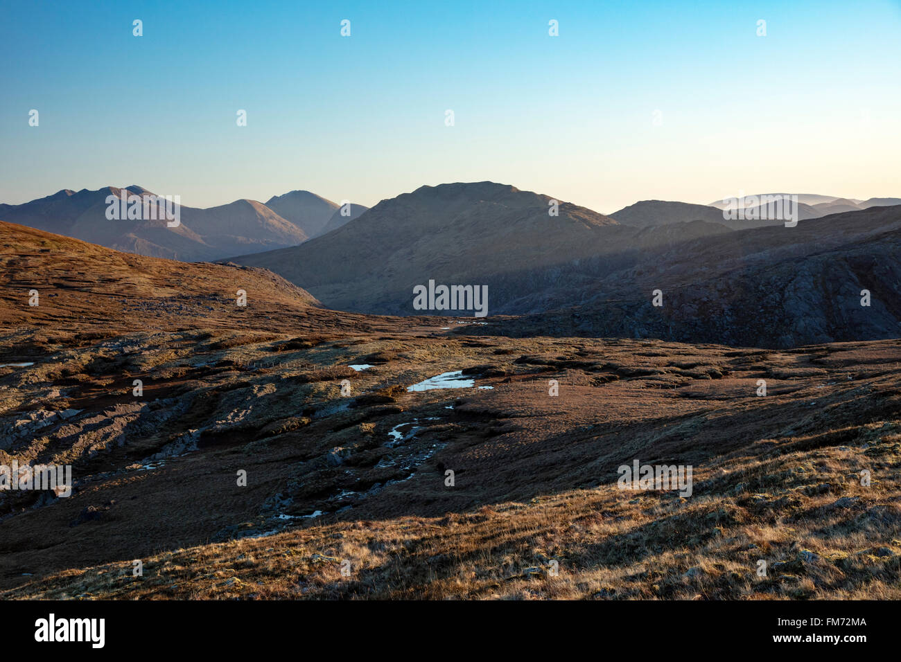 Mullaghanattin and the MacGillycuddy's Reeks from Knocknagantee, County Kerry, Ireland. Stock Photo