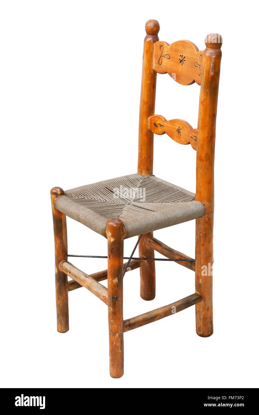 Wooden dining chair rustic style isolated on white background Stock Photo