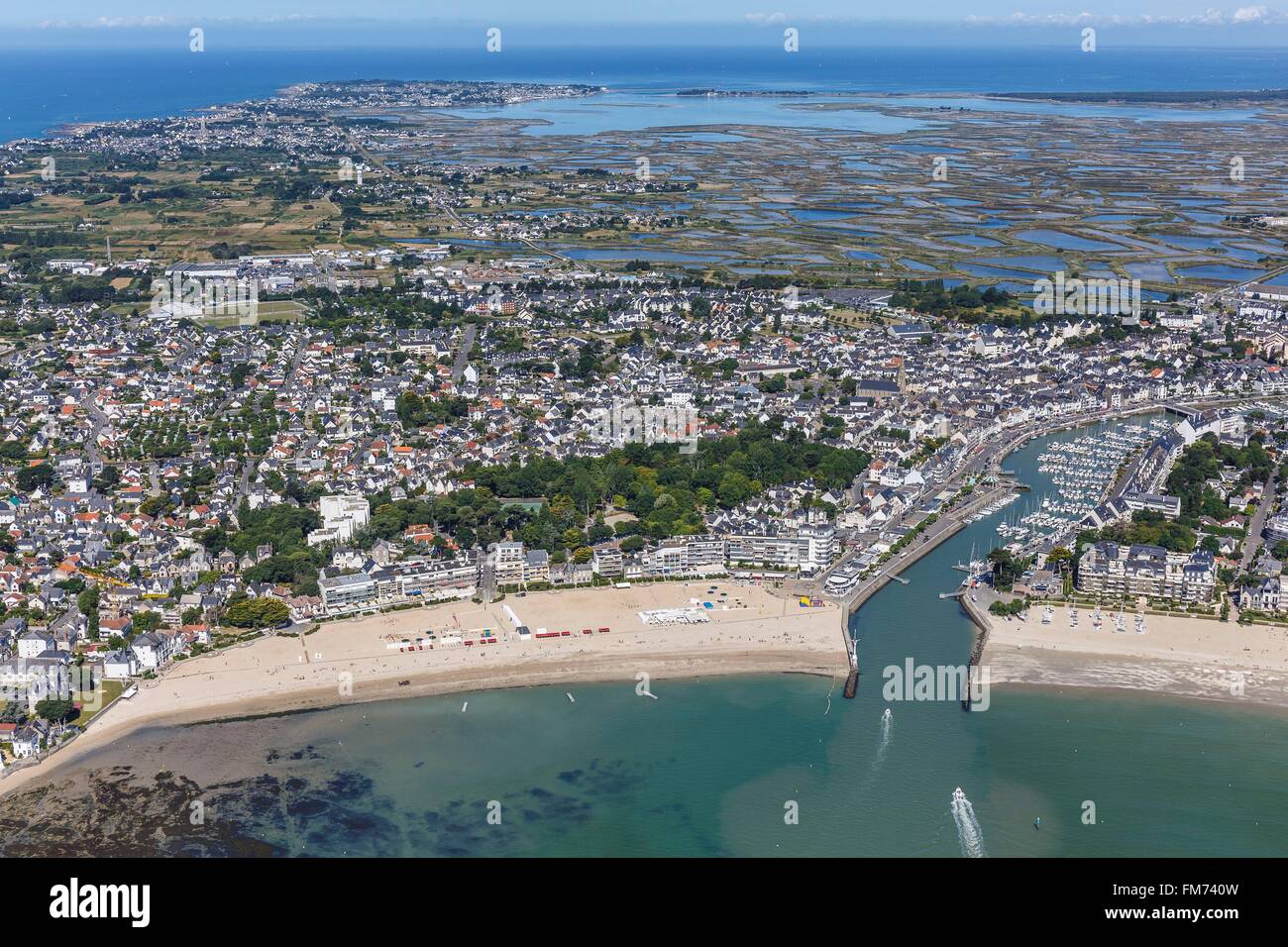 France, Loire Atlantique, Le Pouliguen, le Nau beach, the village and the marina before Guerande France, Loire Atlantique, Le Pouliguen, le Nau beach, the village and the marina before Guerande