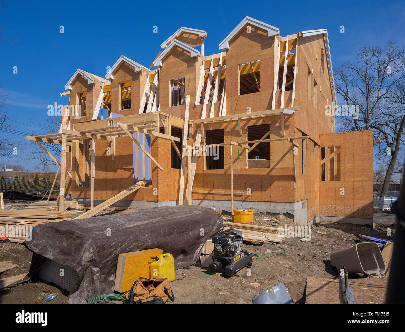 New house construction site in the suburbs Stock Photo