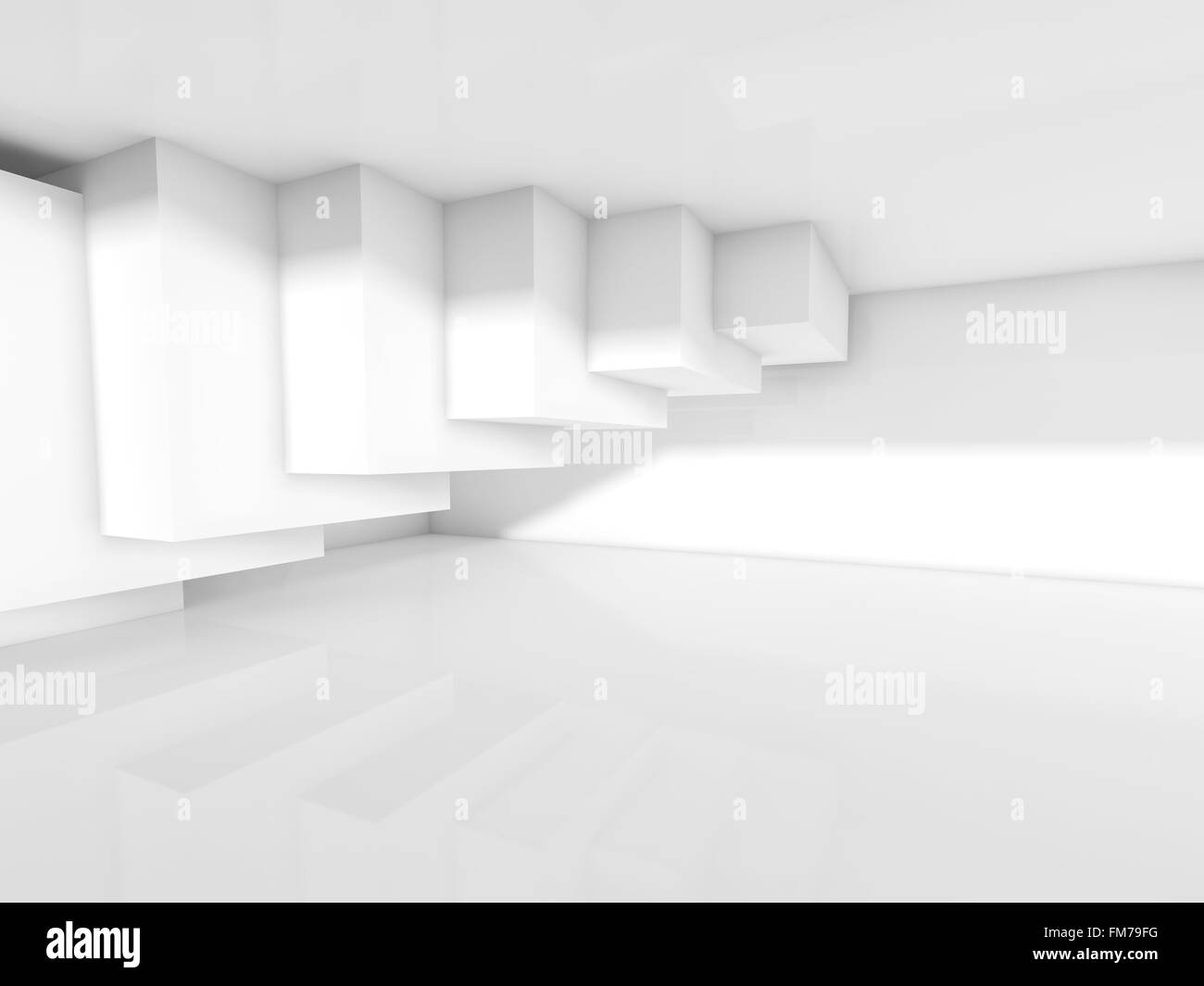 Abstract interior design with cubes construction. Empty white modern architecture background, 3d illustration Stock Photo