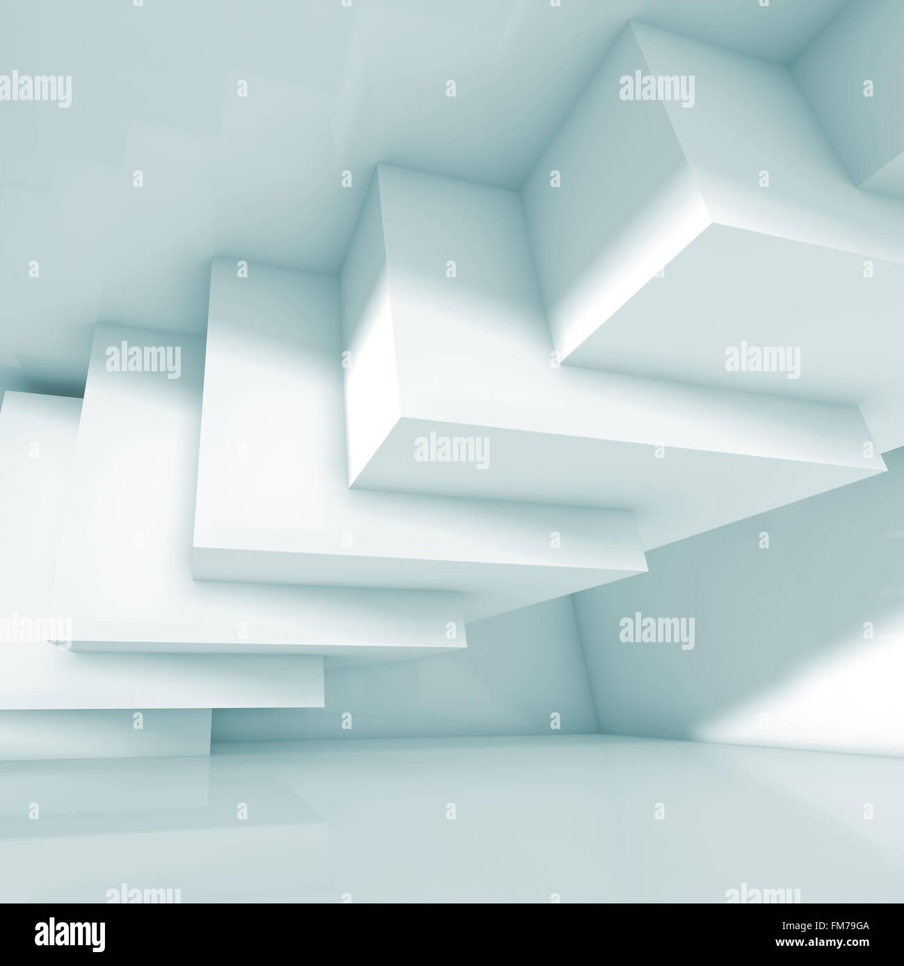 Abstract room interior design with intersected cubes installation ...