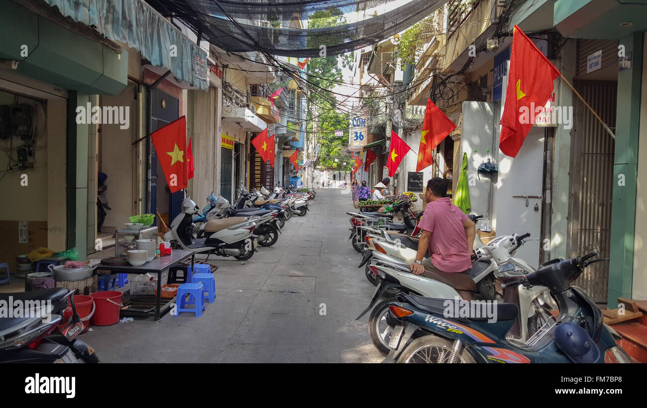 A traditional street scene in Hanoi, Vietnam, Stock Photo