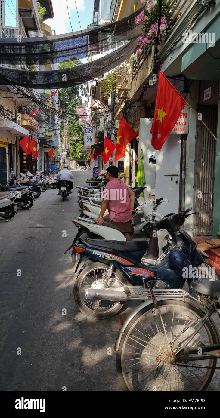 A traditional street scene in Hanoi, Vietnam, Stock Photo