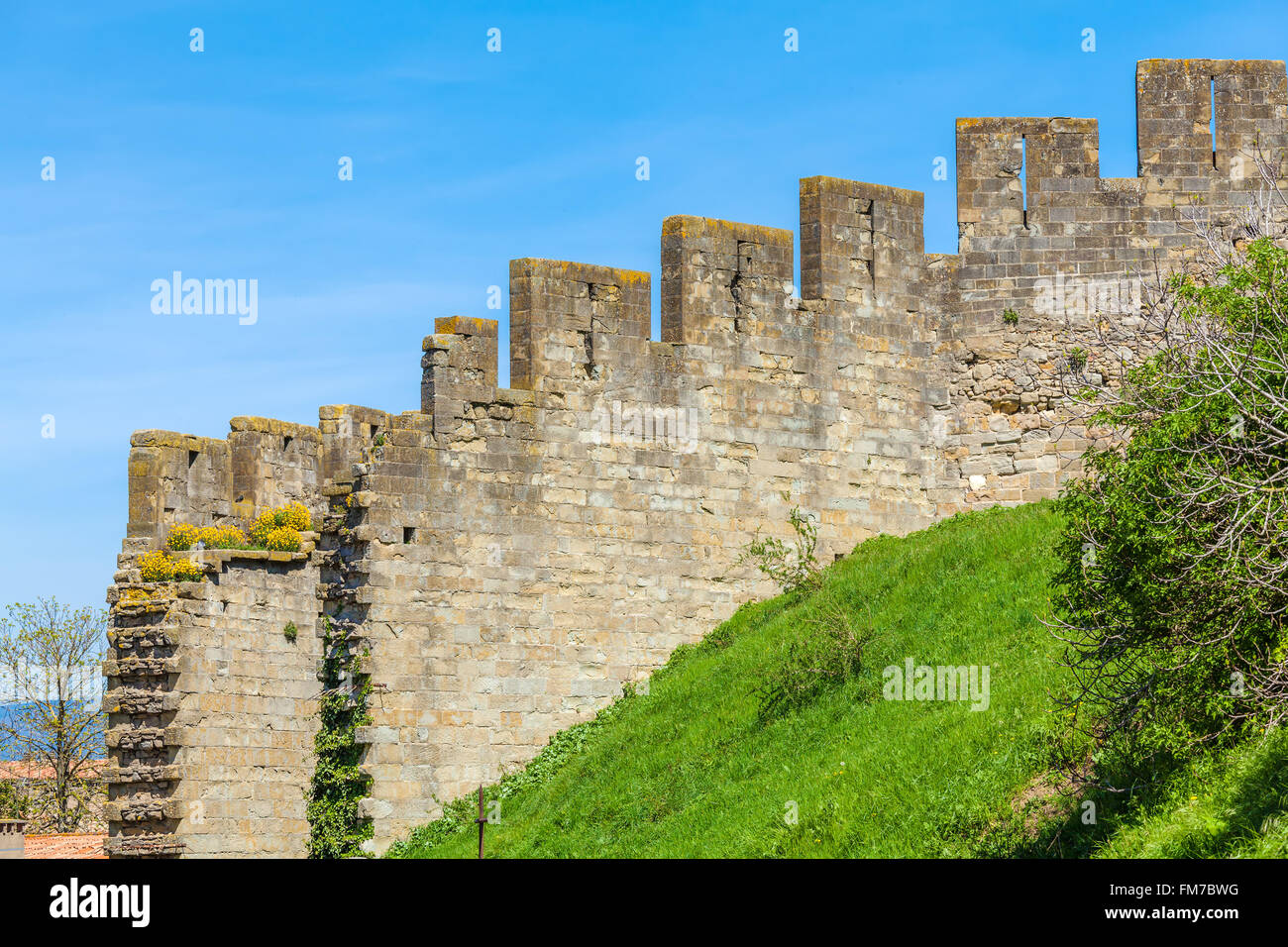 Wall of famous medieval city, Carcassonne, France Stock Photo - Alamy