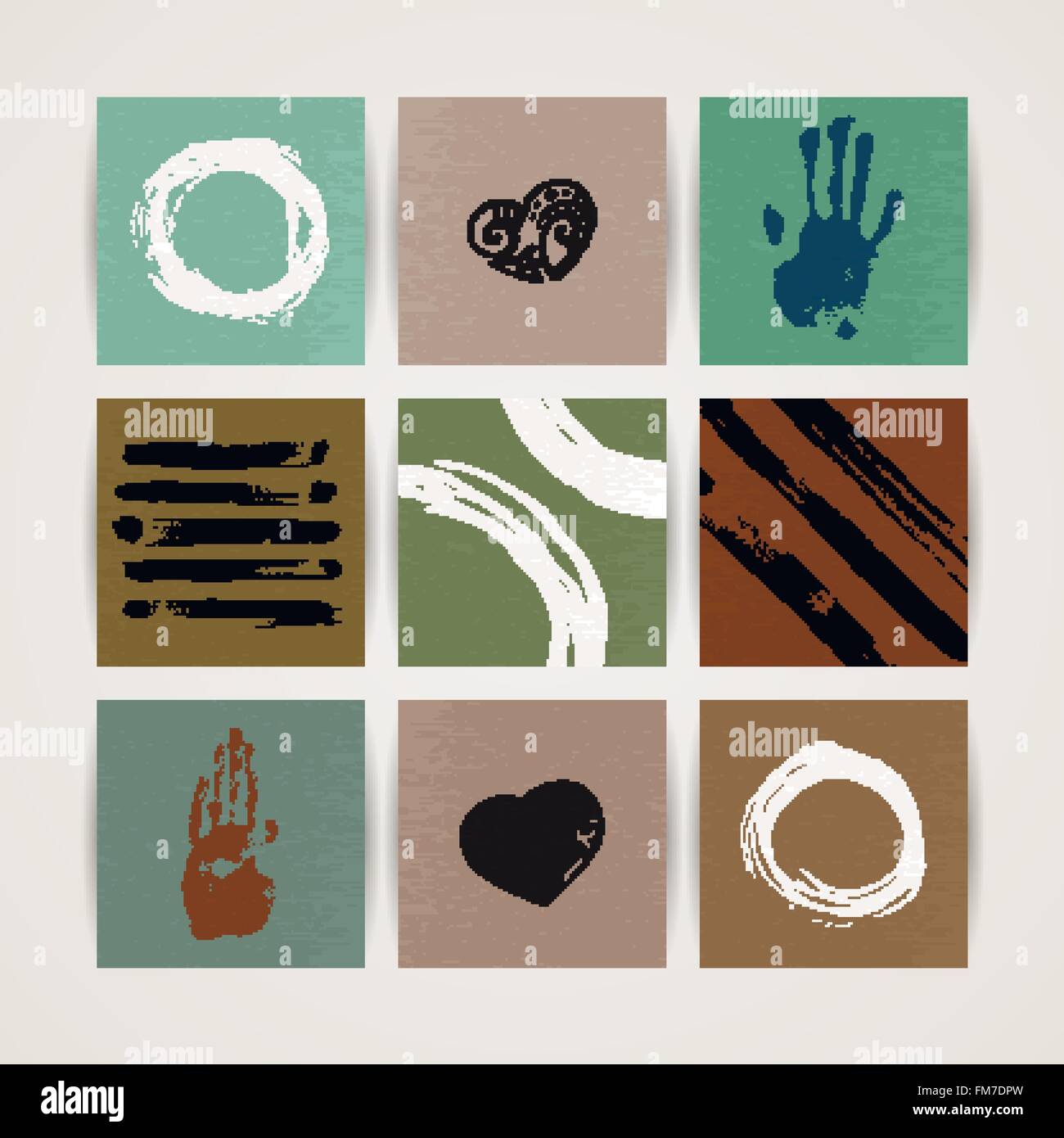 Set of Nine Creative Paper Cards. Hand Drawn Ink Textures. Vector Stock ...