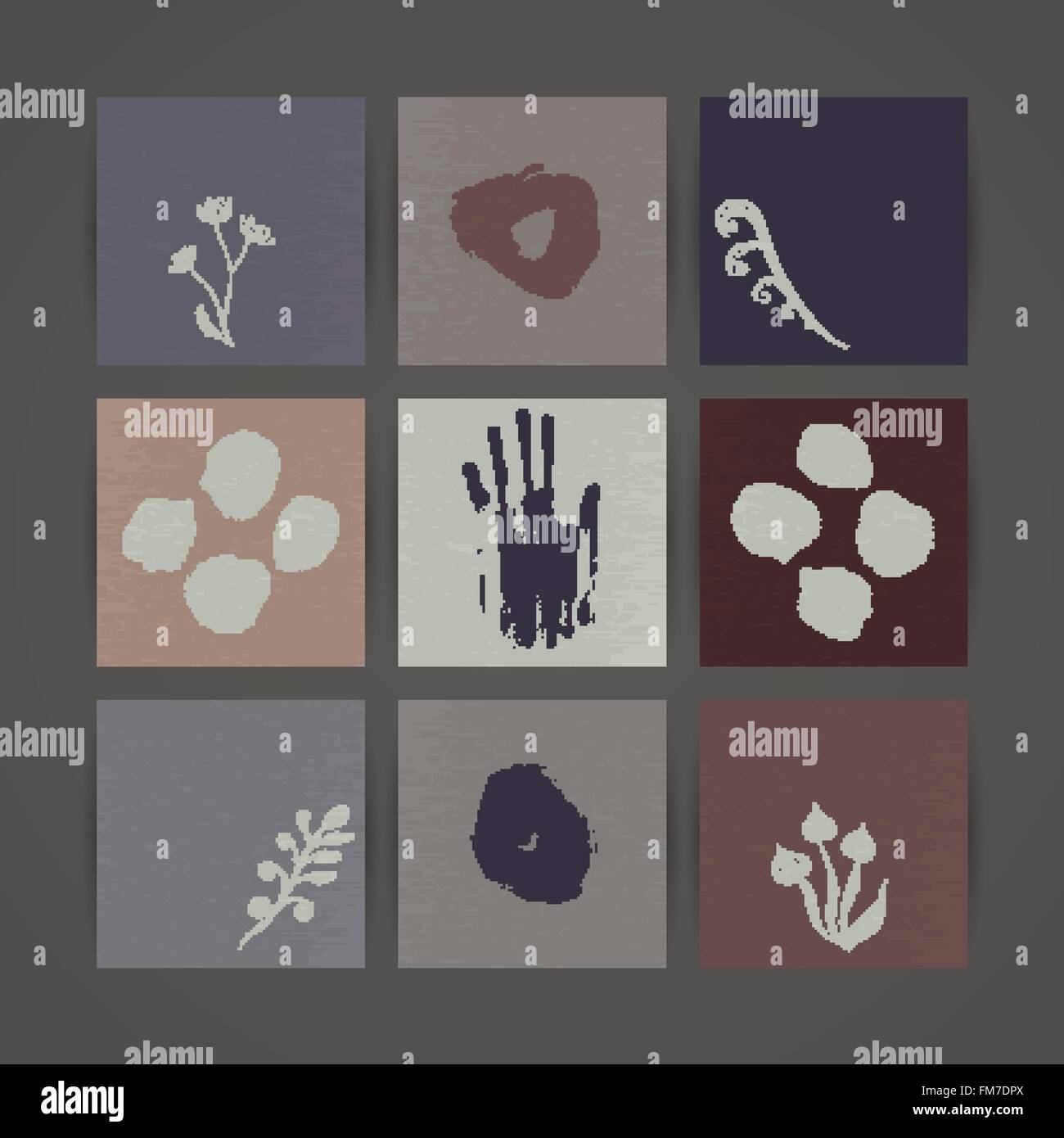 Set of Nine Creative Paper Cards. Hand Drawn Ink Textures. Vector Stock ...