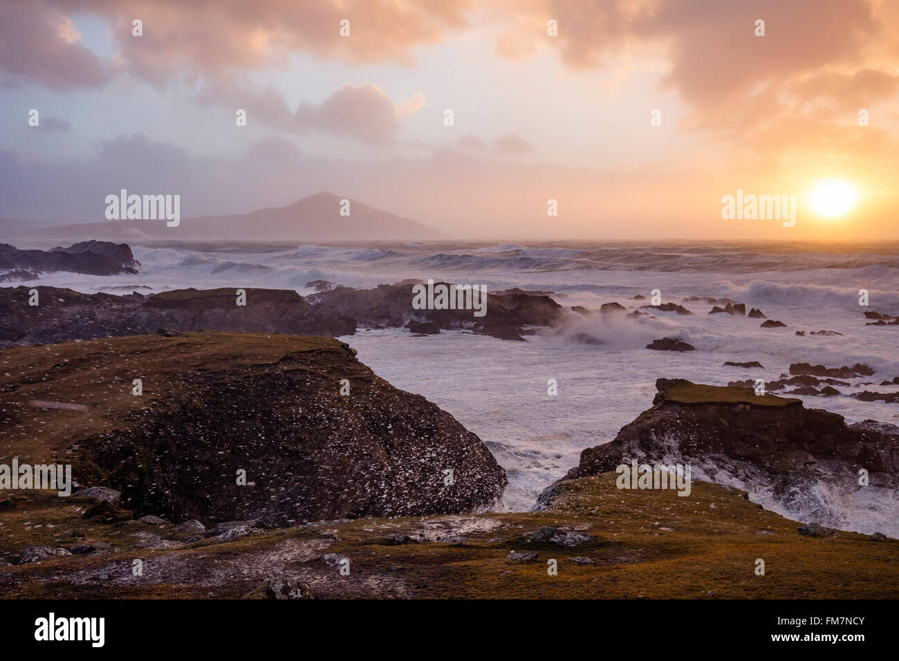 Stormy evening on the coast of Achill Island, County Mayo, Ireland. Stock Photo