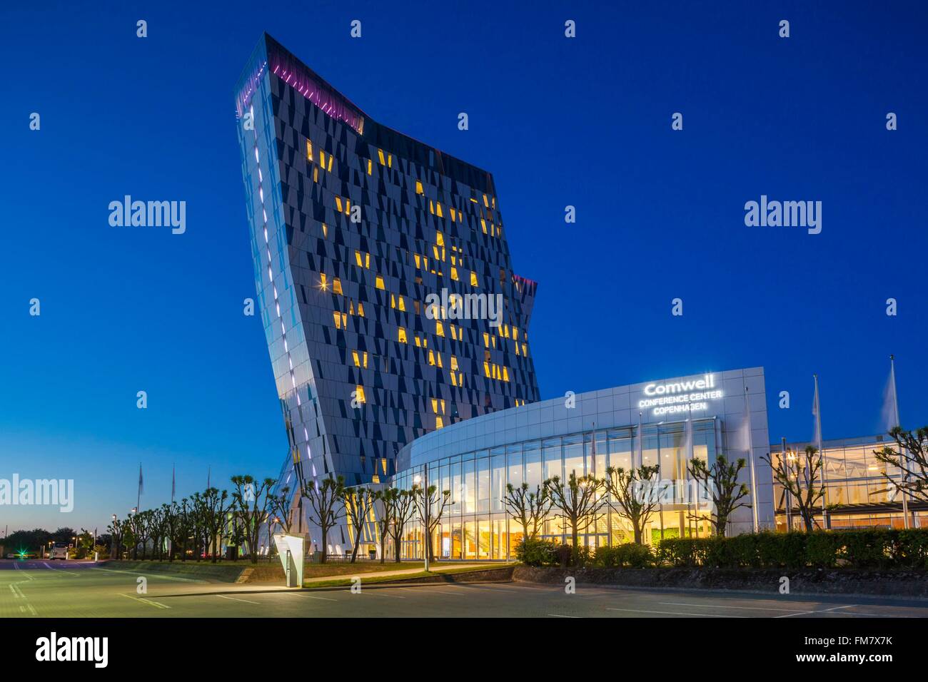Denmark, Zealand, Copenhagen, Bella Sky Hotel Towers, dusk Stock Photo