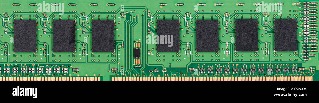 Close up of memory circuit board with chipset Stock Photo