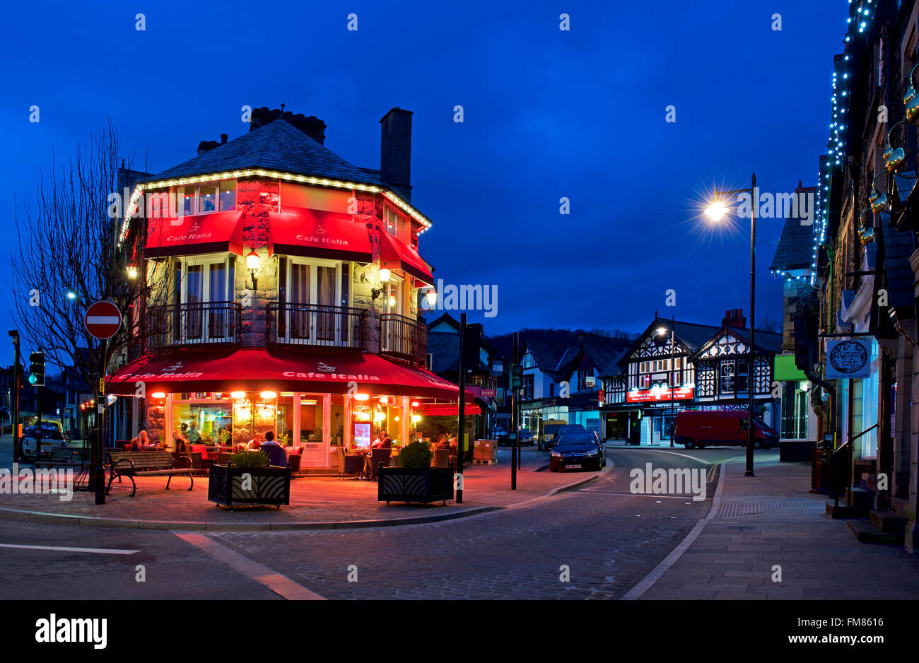 Windermere town at night, Lake District National Park, Cumbria, England UK Stock Photo