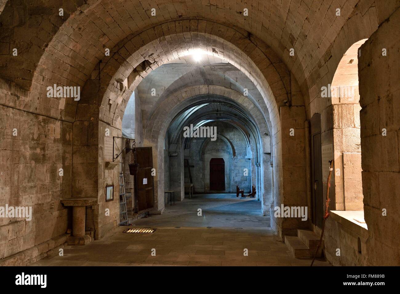France, Gard, Saint Gilles, 12th-13th century abbey, listed as World Heritage by UNESCO under the road to St Jacques de Compostela in France, Provencal Romanesque style, the crypt Stock Photo