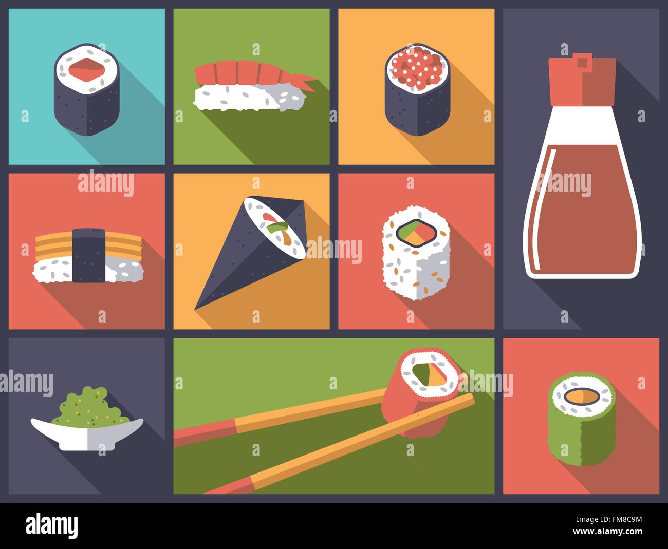 Flat design illustration with sushi related icons Stock Vector Image ...
