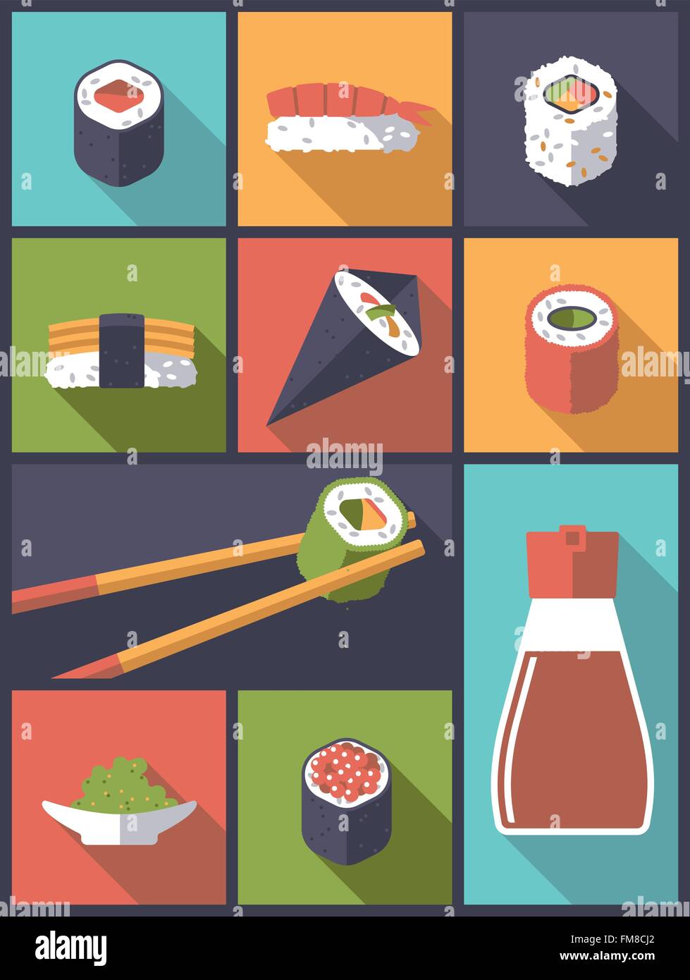 Flat design illustration with sushi related icons Stock Vector Image ...