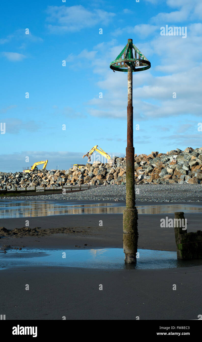 Flood defences at Borth, Aberystwyth, site of TV drama Hinterland Stock Photo