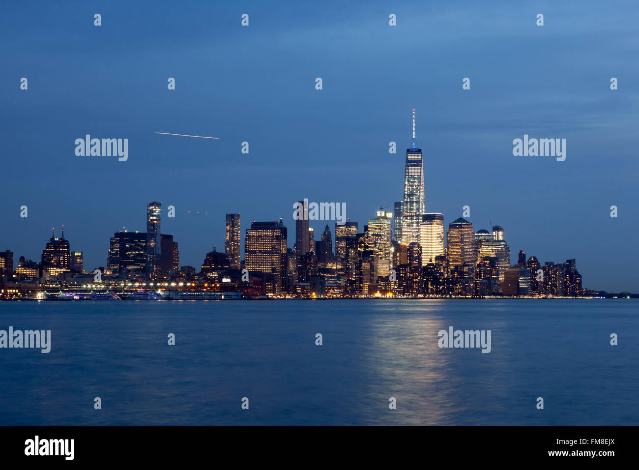 A view of Lower Manhattan at twilight taken from the Hoboken waterfront Stock Photo Alamy