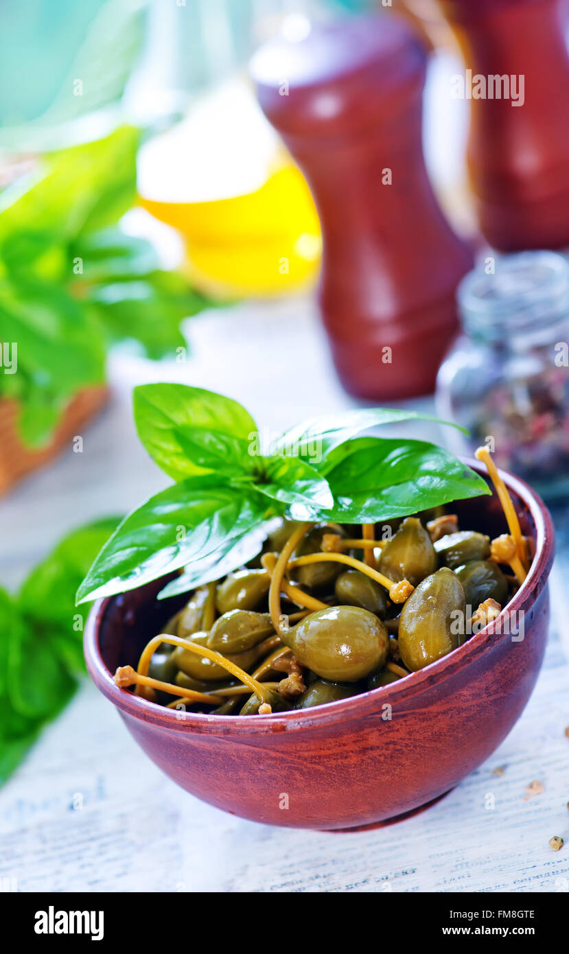 capers with pepper and salt in the bowl Stock Photo Alamy