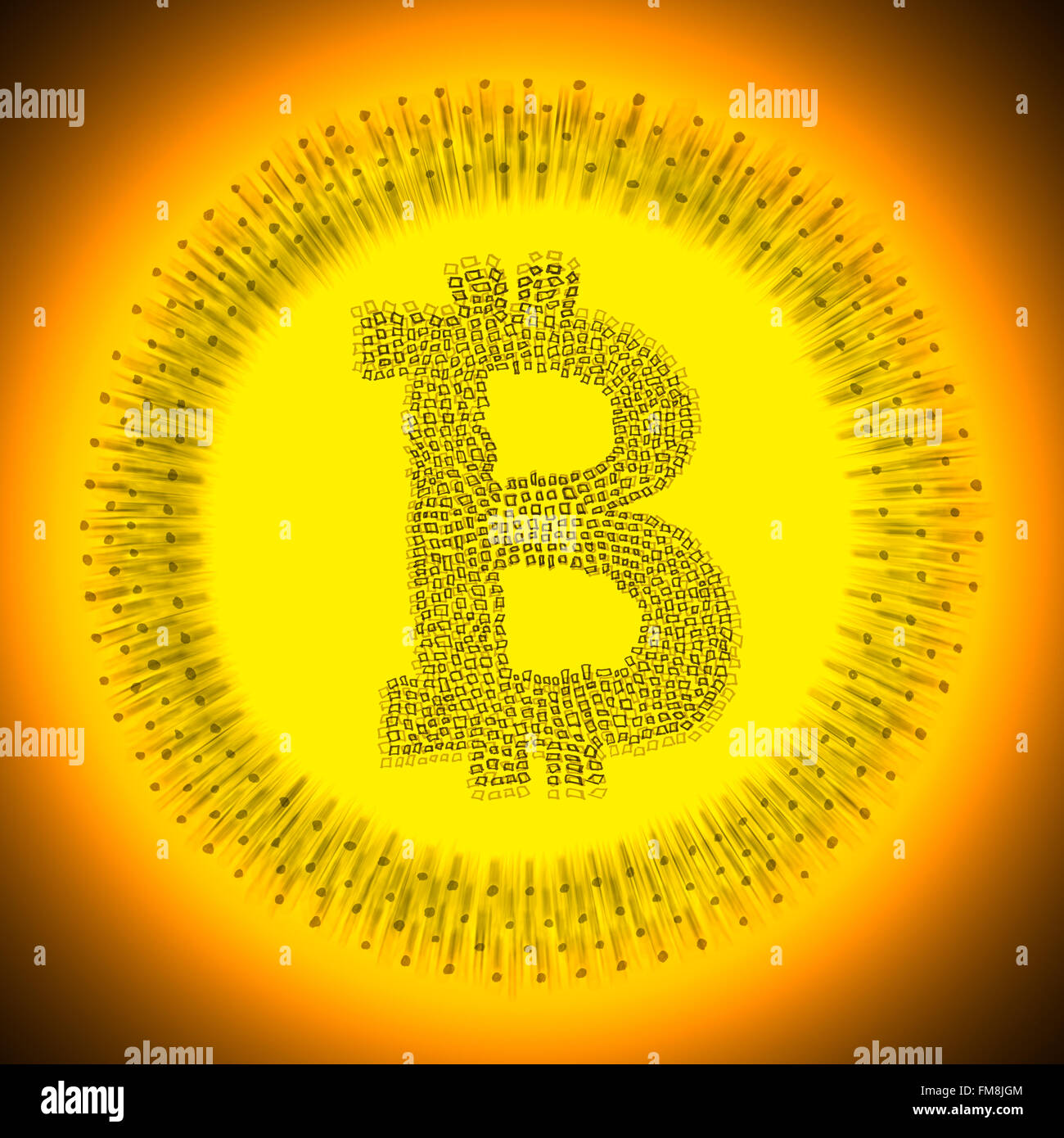 Digital gold Bitcoin illustration. Logo of an electronic decentralized crypto currency coin. Stock Photo