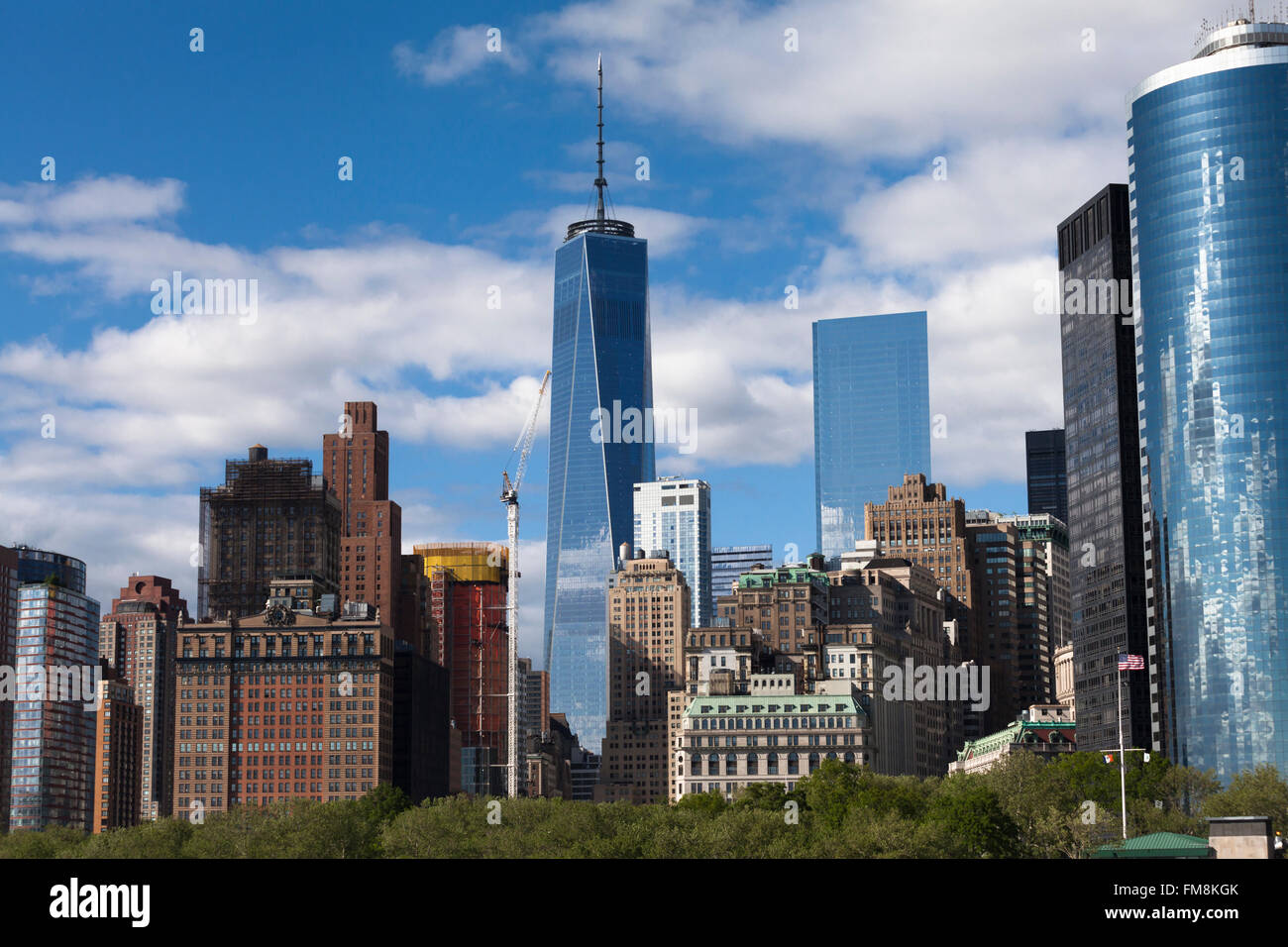 New York City Lower Manhattan skyline and architecture detail during sunny spring day in NYC, USA. Stock Photo