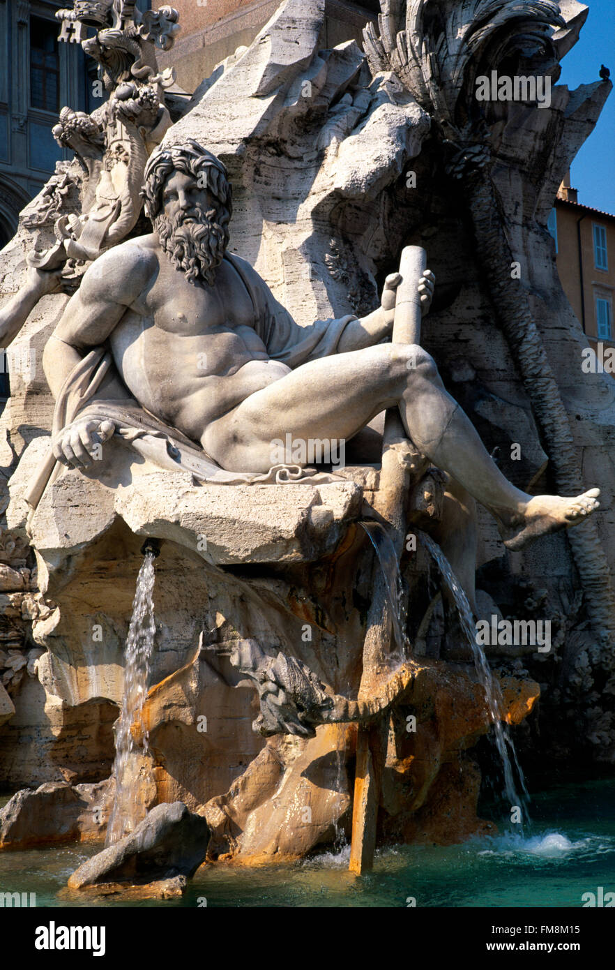 Italy, Lazio, Rome, Navona Square, Fountain of the Four Rivers Stock Photo