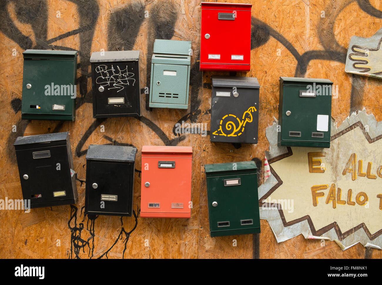 Italian post boxes on wooden wall Stock Photo Alamy
