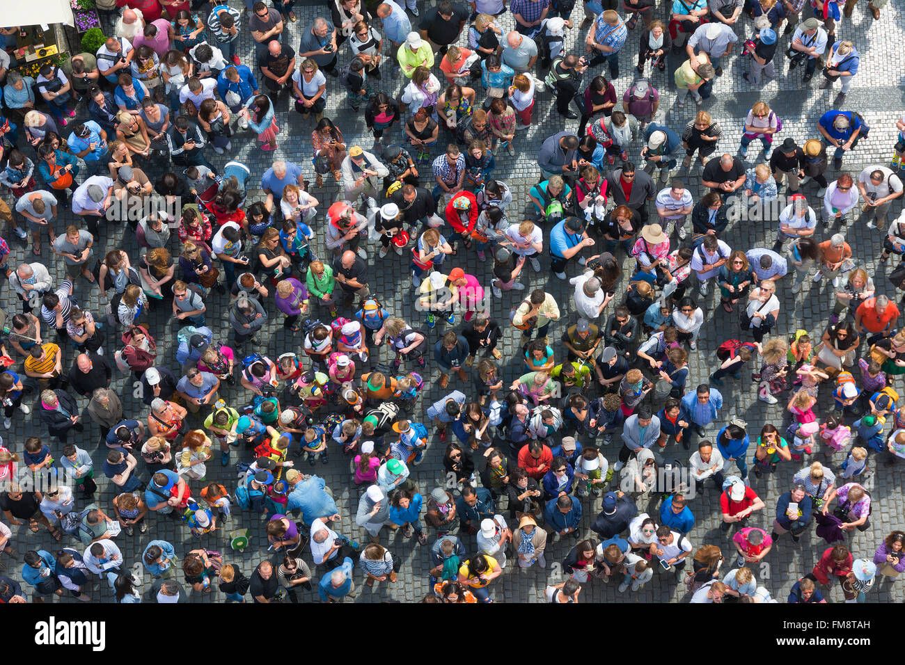Aerial view of a crowd of tourists Stock Photo