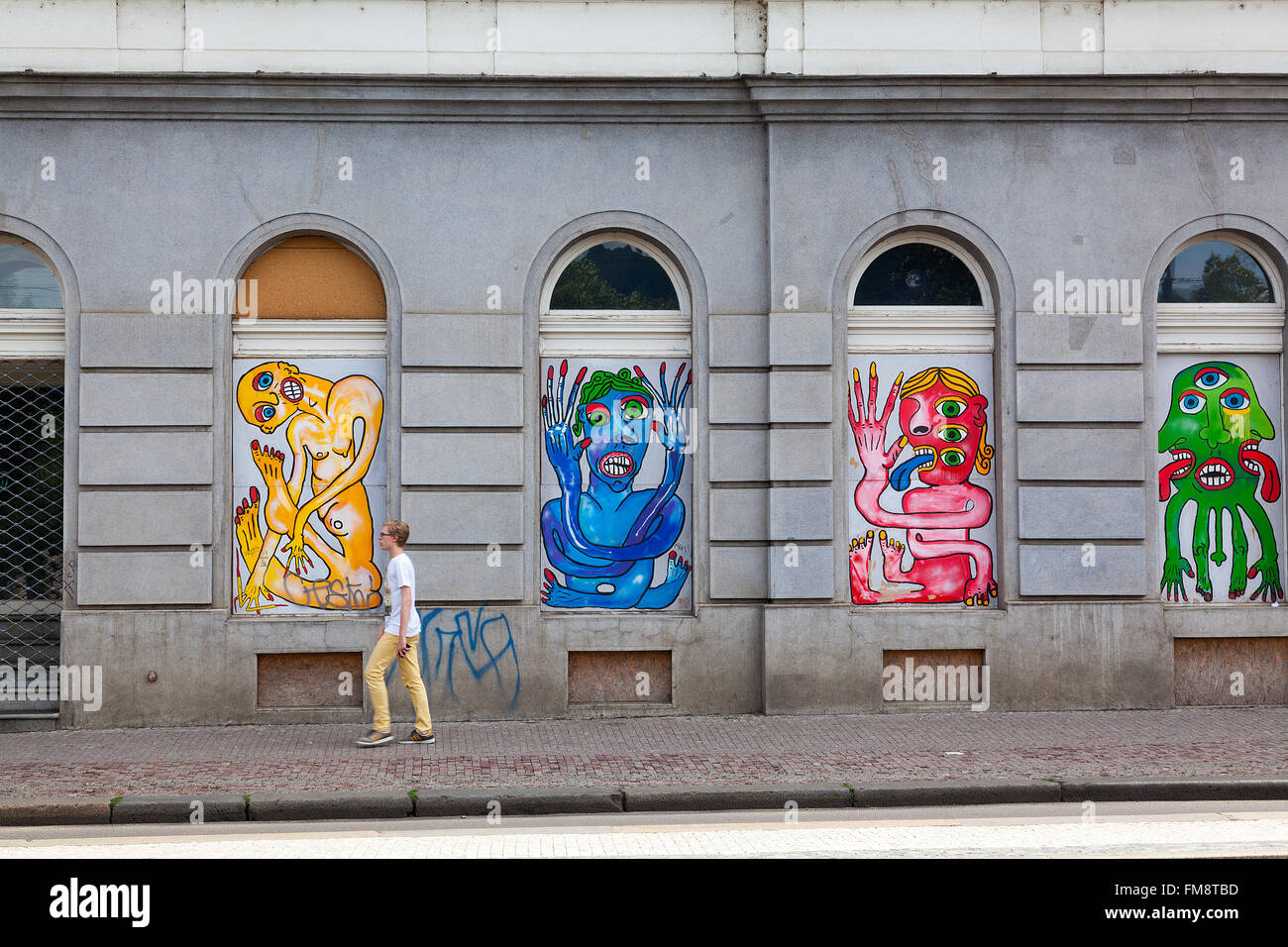 Colourful murals of modern art on a building in Prague Czech Republic Stock Photo