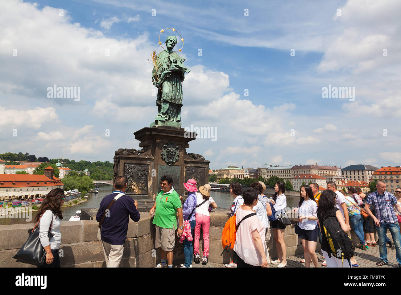 Staute of St John of Nepomuk on Charles' Bridge Prague in the Czech Republic Stock Photo