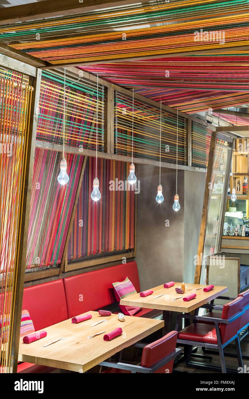 Spain, Catalonia, Barcelona, Pakta restaurant designed by architects El Equipo Creativo and opened in 2013 by Albert and Ferran Adria brothers, Japanese-Peruvian cuisine Stock Photo