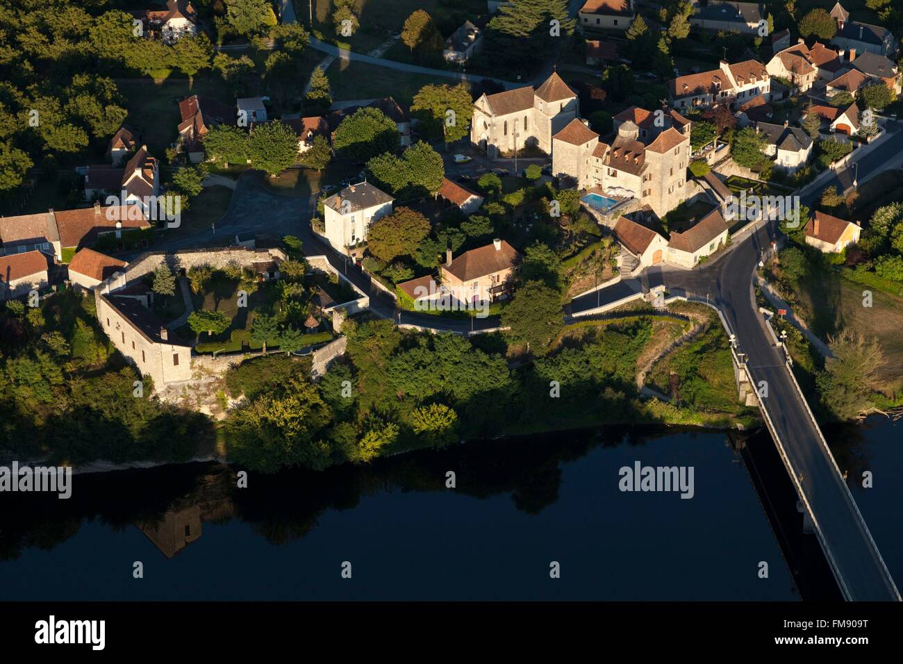 France, Lot, Meyronne village at the edge of the Dordogne (aerial view
