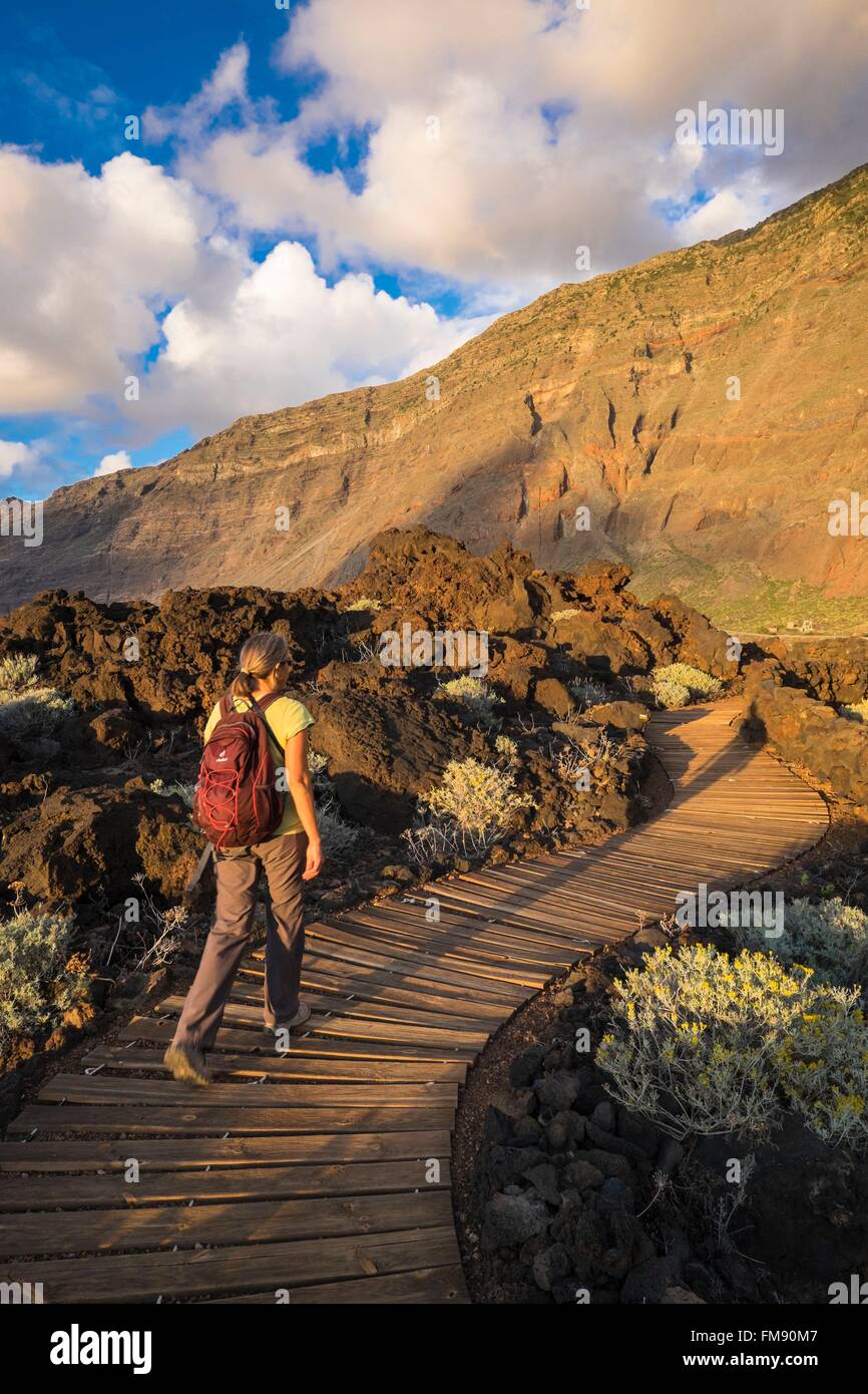 Spain, Canary Islands, El Hierro island declared a Biosphere Reserve by UNESCO, Las Puntas, Las Puntas coastal path between La Maceta and Punta Grande Stock Photo