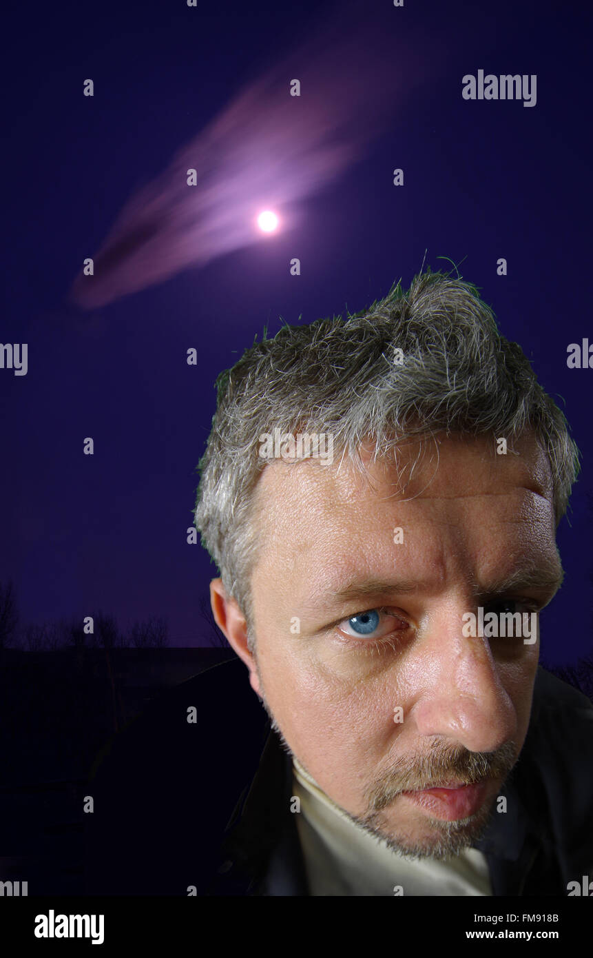 Full Moon, psychological portrait of a man. Stock Photo