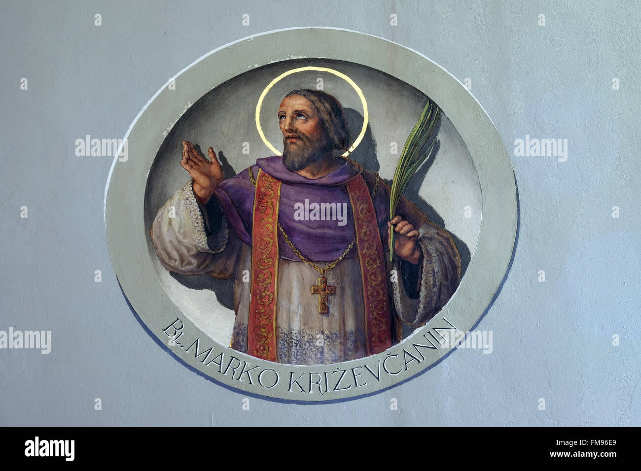 Saint Marko Krizin, fresco in the Basilica of the Sacred Heart of Jesus in Zagreb, Croatia Stock Photo