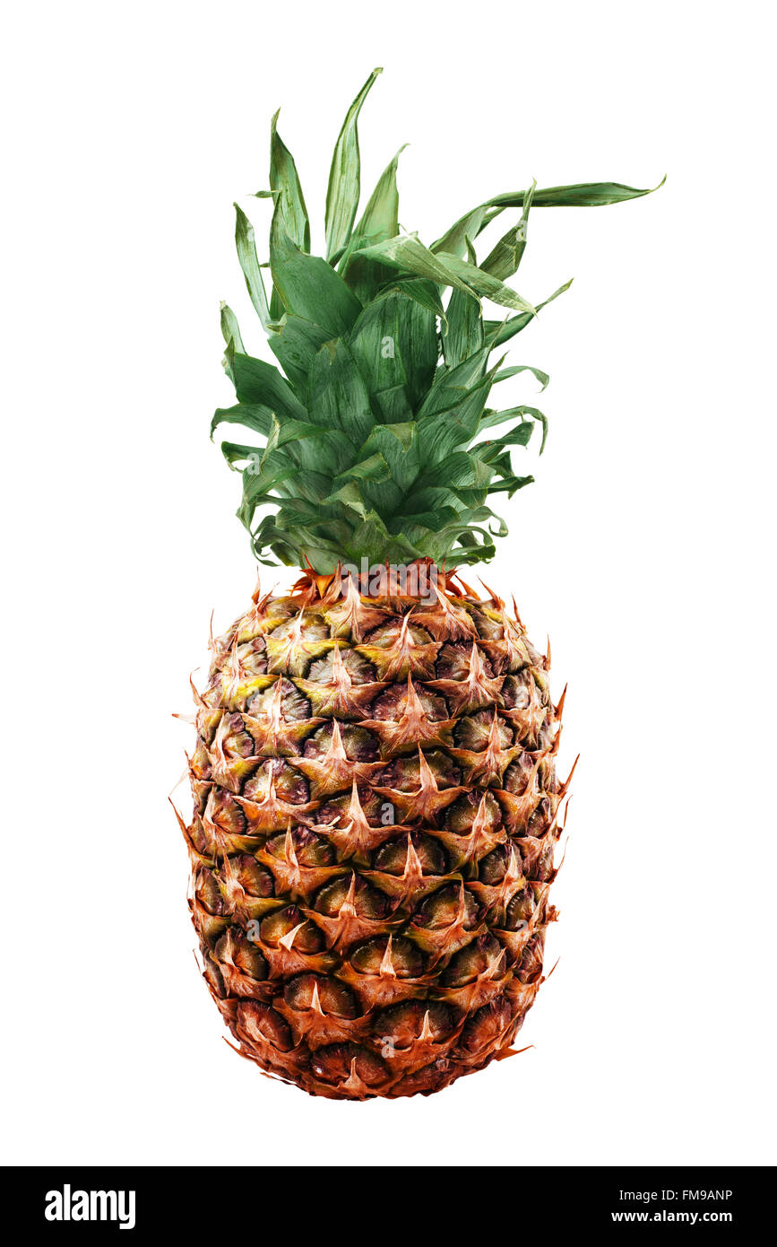Ripe pineapple fruit isolated on empty white background with clipping path. Stock Photo