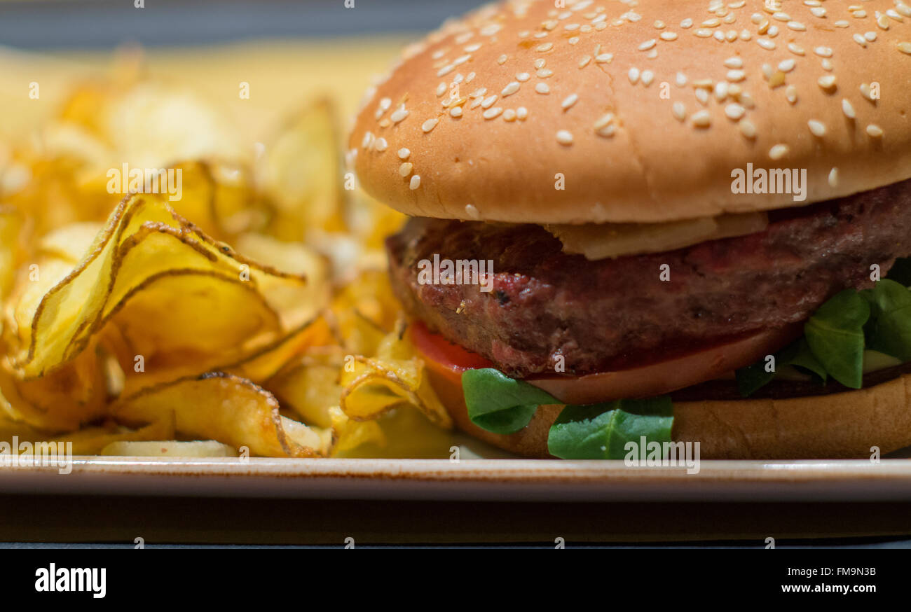 Hamburger and Chips Stock Photo