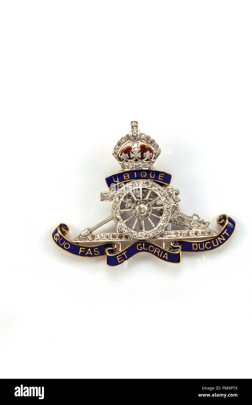 Royal Artillery Diamond and enamel regimental  brooch. Stock Photo
