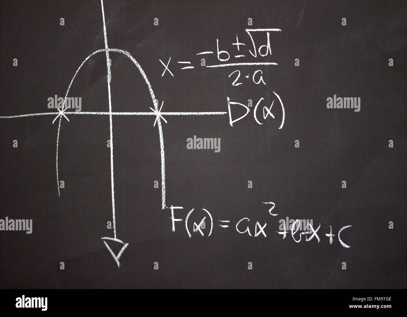 Studying the science of mathematics and economics on a blackboard Stock Photo